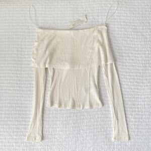 Urban Outfitters Hailey Foldover Off-The-Shoulder Long Sleeve Top Ivory S